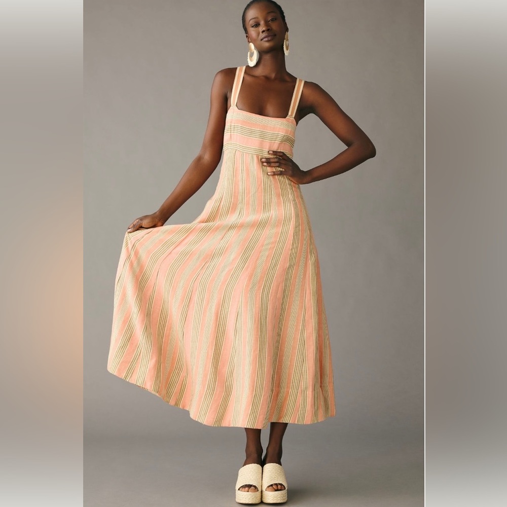 NWT Anthropologie Maeve square-neck A line tie back dress, beautiful coral color